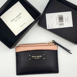 NWT! KATE SPADE Small Zip Card Holder PINK/BLACK